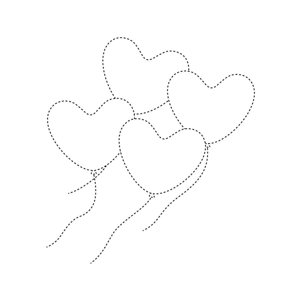 hoja de trabajo de rastreo de globos de corazón para niños vector