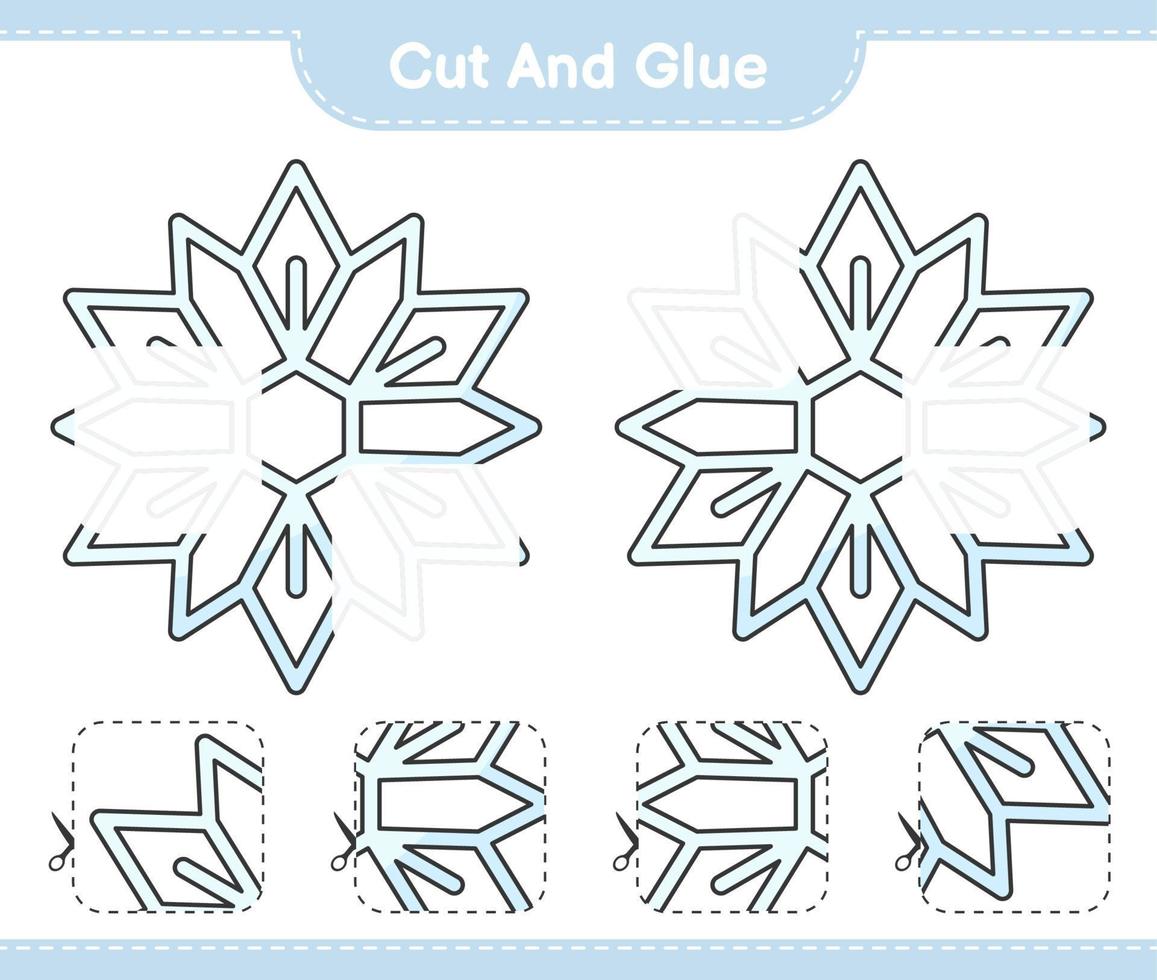 Cut and glue, cut parts of Snowflake and glue them. Educational children game, printable worksheet, vector illustration