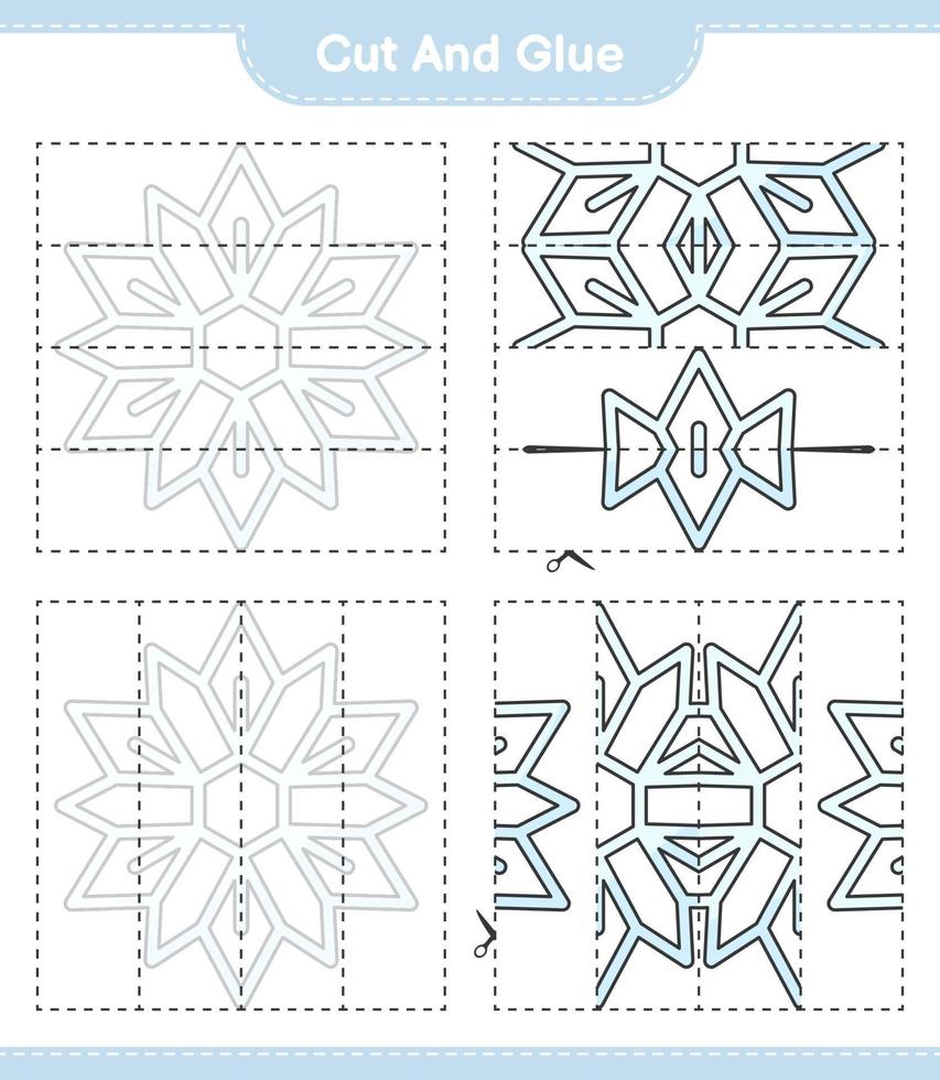 Cut and glue, cut parts of Snowflake and glue them. Educational children game, printable worksheet, vector illustration
