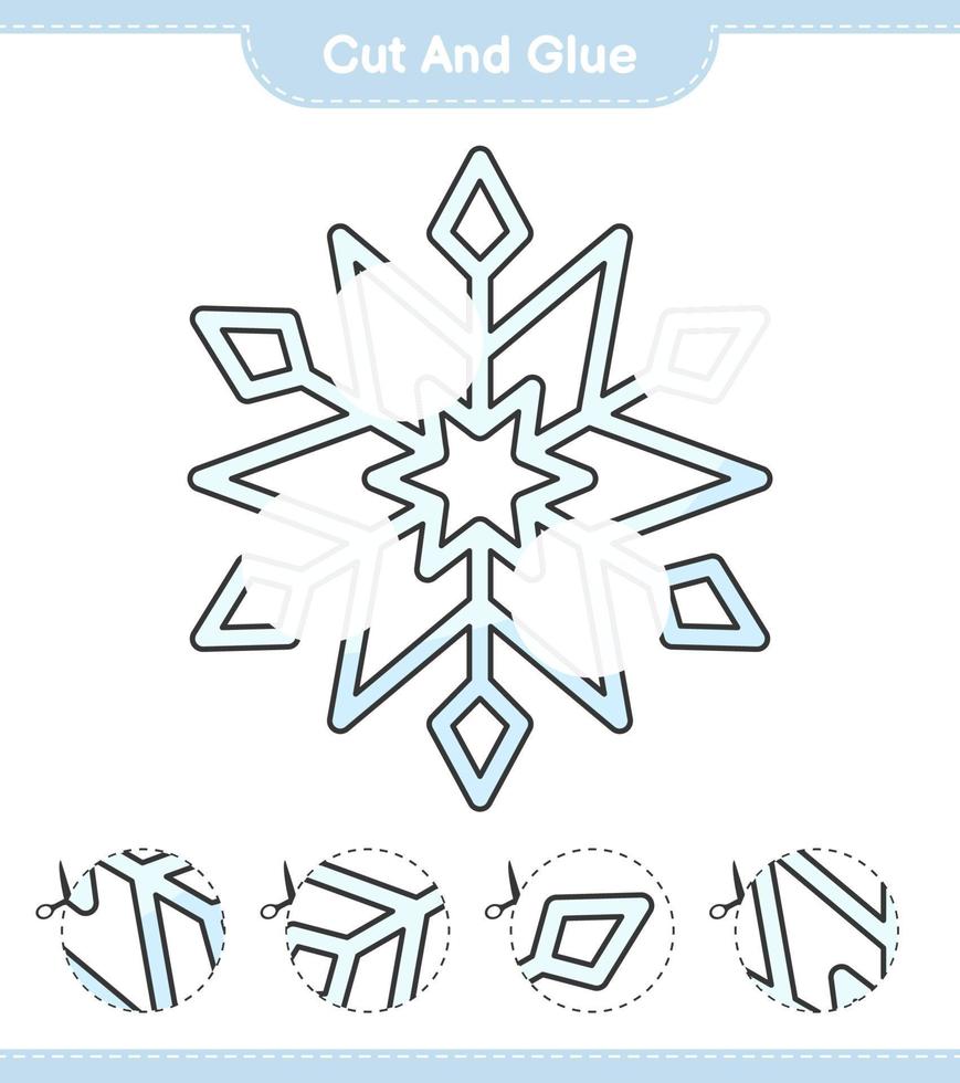 Cut and glue, cut parts of Snowflake and glue them. Educational children game, printable worksheet, vector illustration