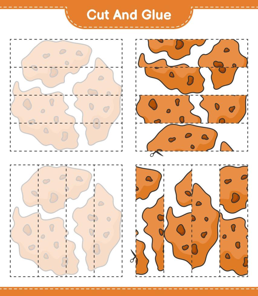 Cut and glue, cut parts of Cookie and glue them. Educational children game, printable worksheet, vector illustration