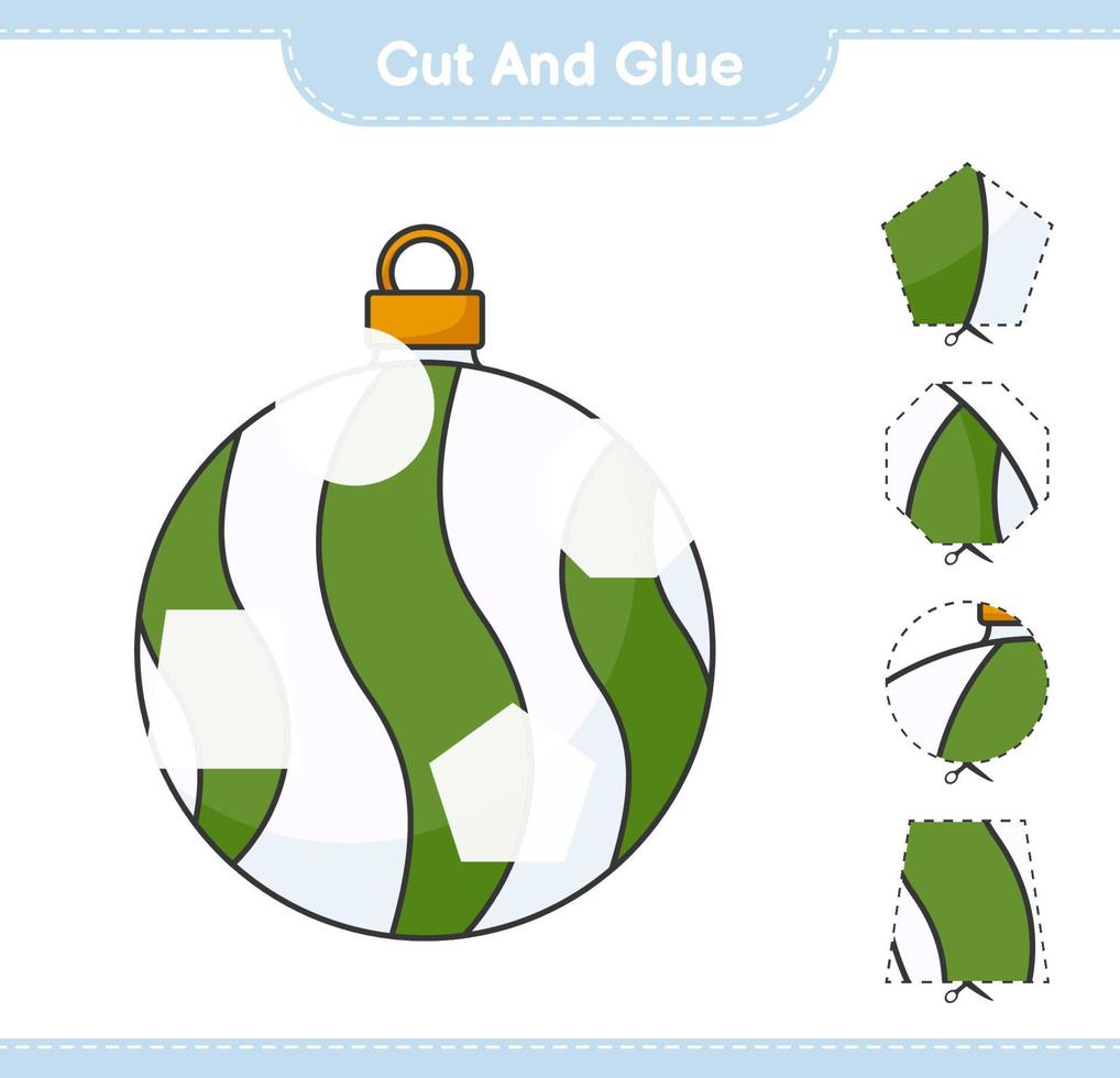 Cut and glue, cut parts of Christmas Ball and glue them. Educational children game, printable worksheet, vector illustration