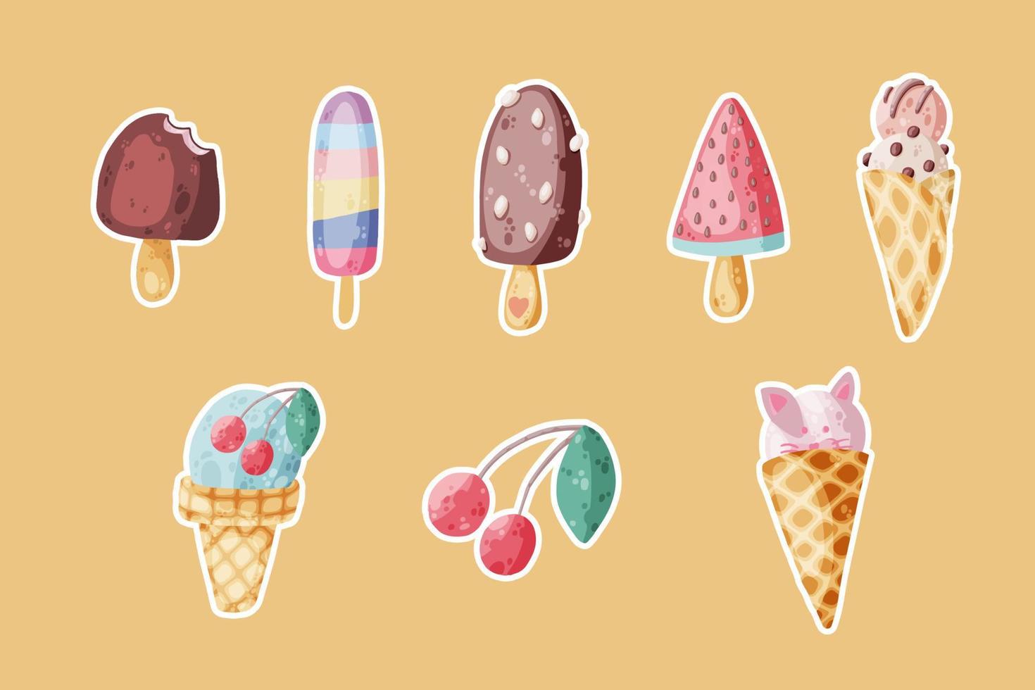 Cute ice cream icon in cartoon style vector illustration. For print and creative design