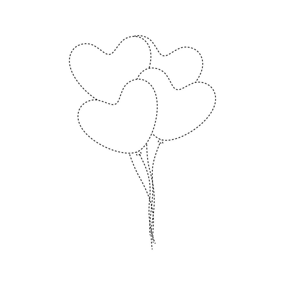 hoja de trabajo de rastreo de globos de corazón para niños vector