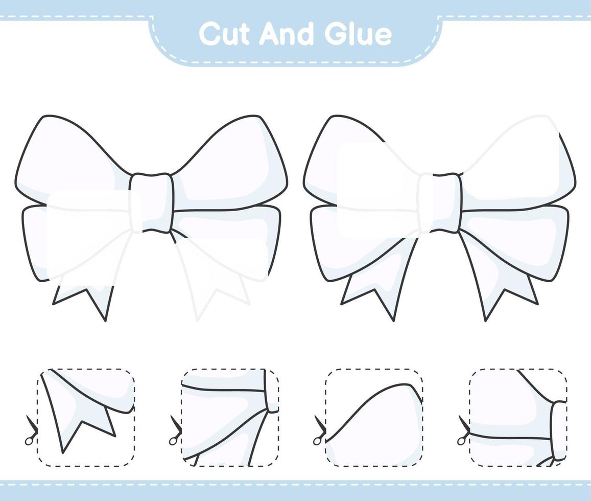 Cut and glue, cut parts of Ribbon and glue them. Educational children game, printable worksheet, vector illustration