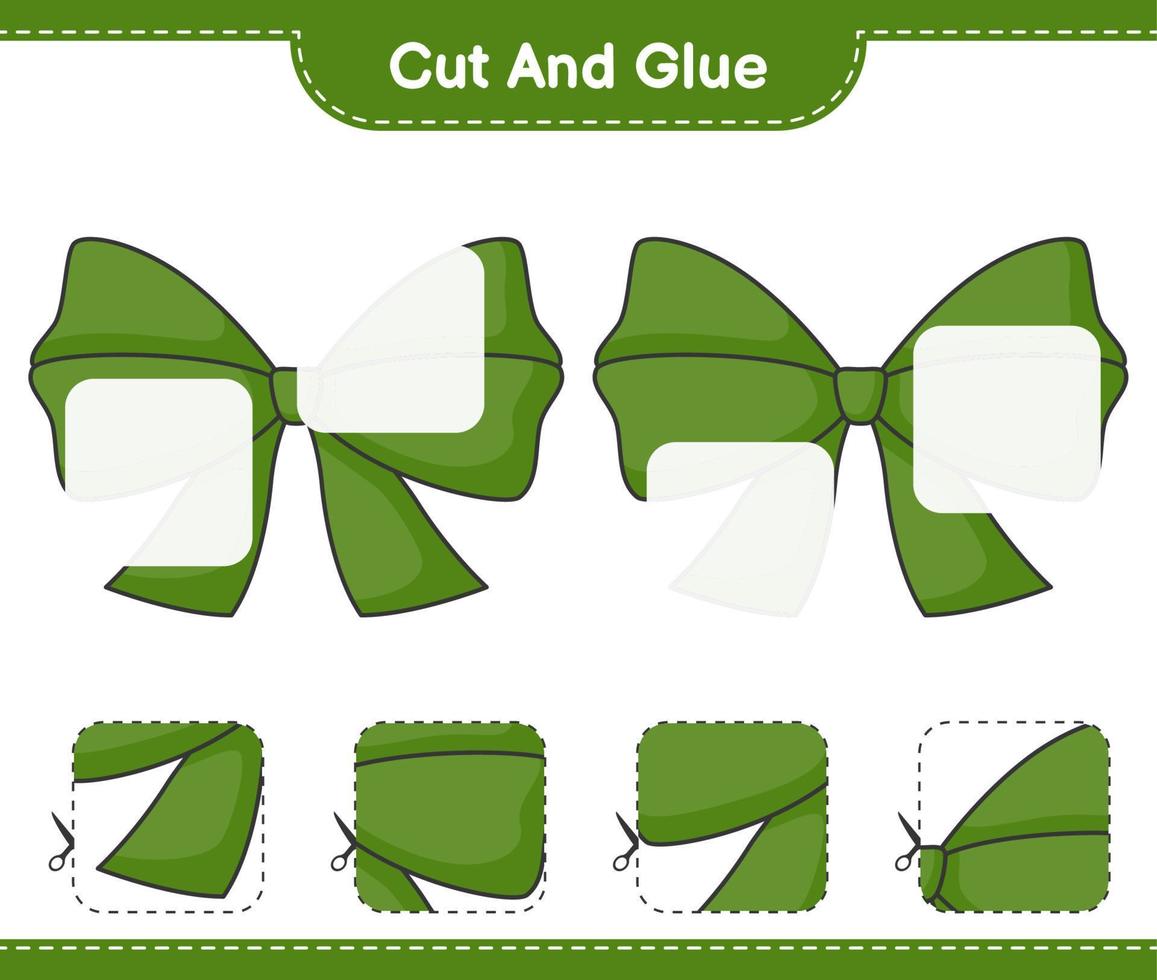 Cut and glue, cut parts of Ribbon and glue them. Educational children game, printable worksheet, vector illustration