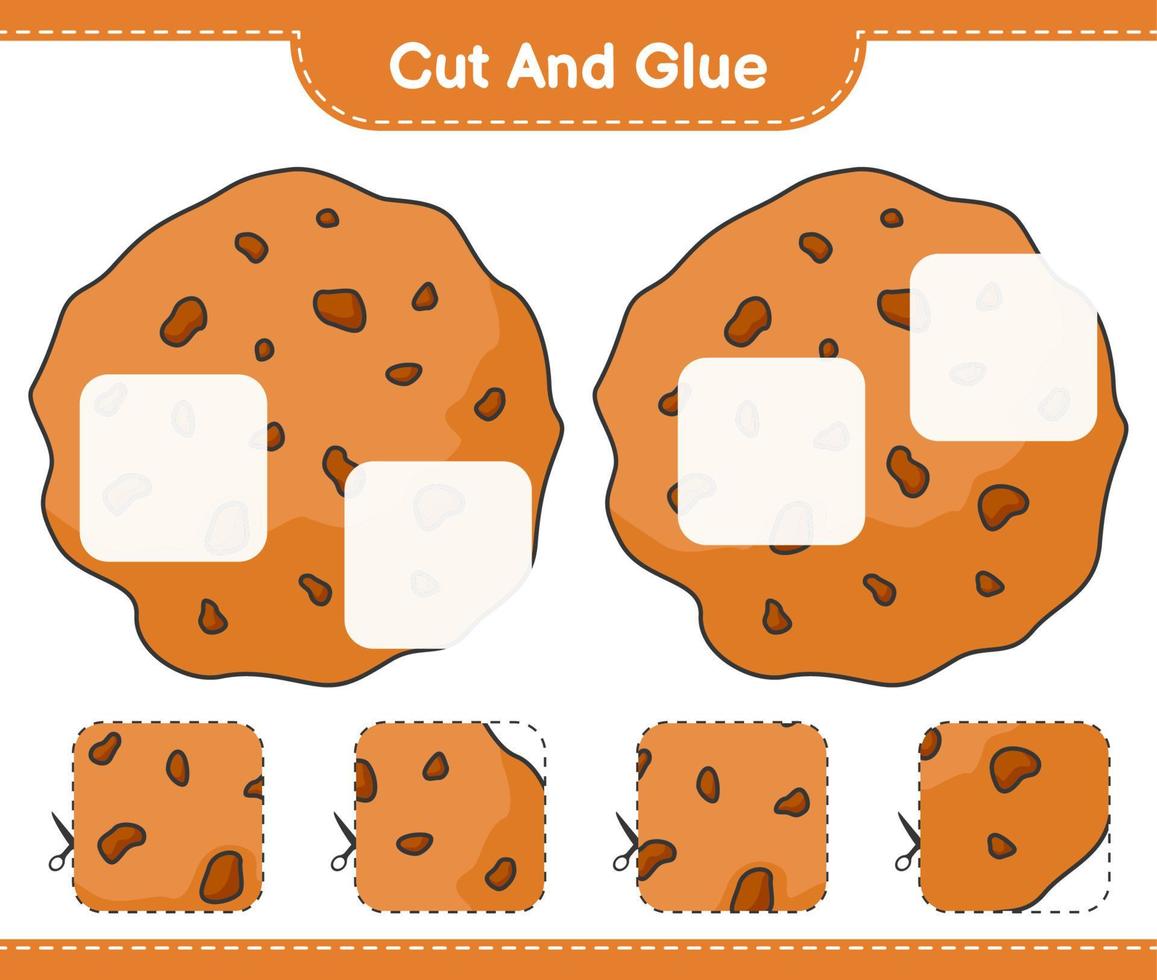 Cut and glue, cut parts of Cookie and glue them. Educational children game, printable worksheet, vector illustration