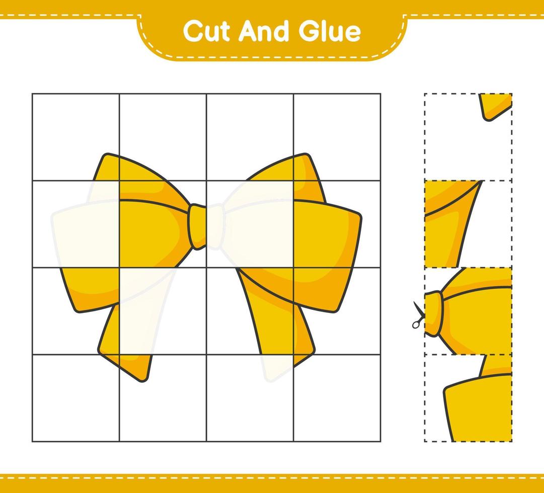 Cut and glue, cut parts of Ribbon and glue them. Educational children game, printable worksheet, vector illustration