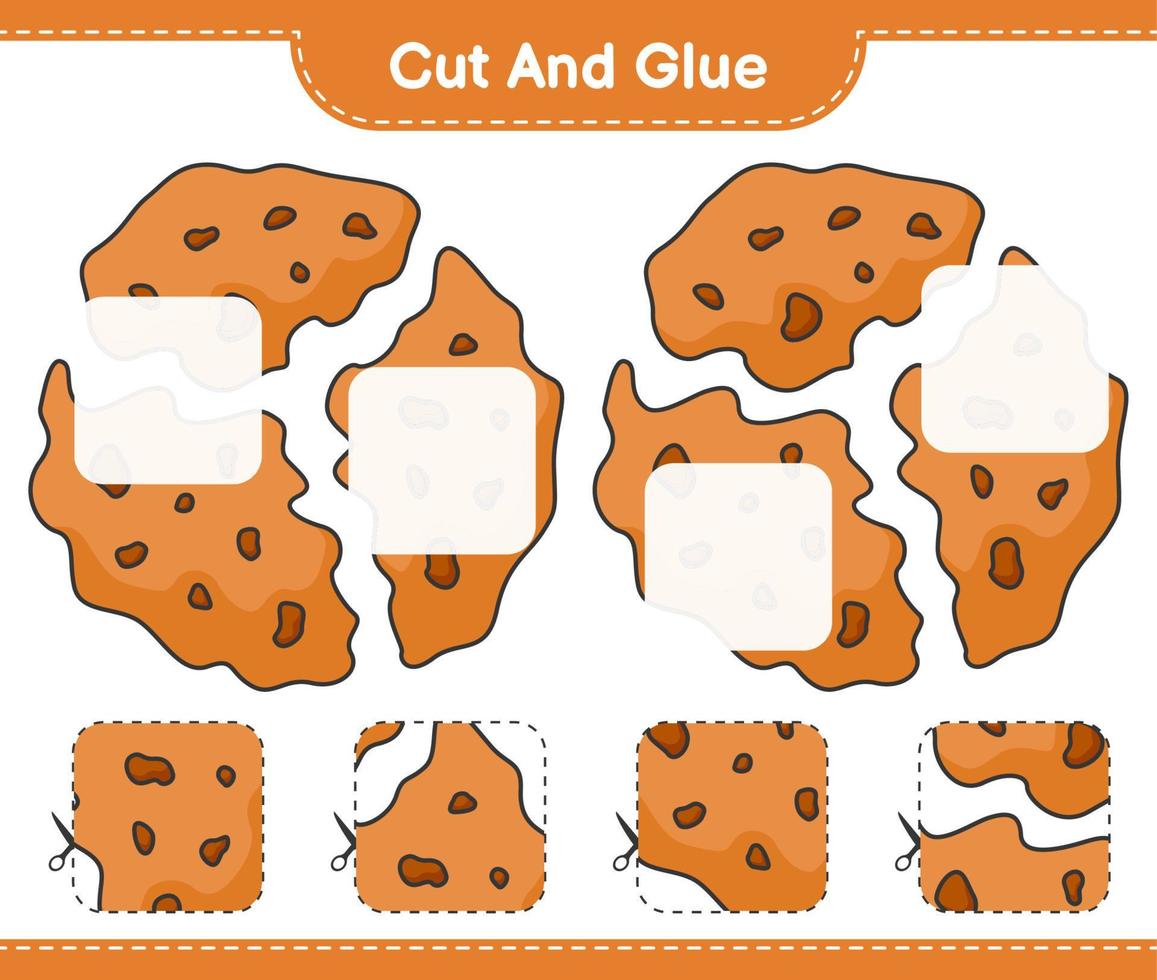 Cut and glue, cut parts of Cookie and glue them. Educational children game, printable worksheet, vector illustration