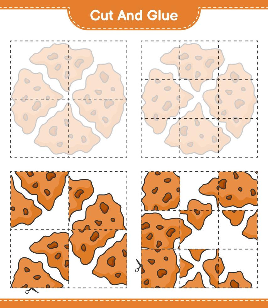 Cut and glue, cut parts of Cookie and glue them. Educational children game, printable worksheet, vector illustration