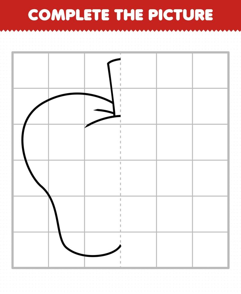 Education game for children complete the picture cute cartoon fruit apple half outline for drawing vector