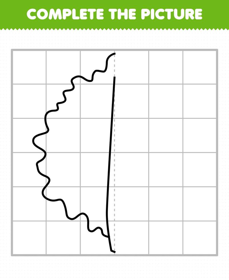 Education game for children complete the picture cute cartoon vegetable kale half outline for drawing vector