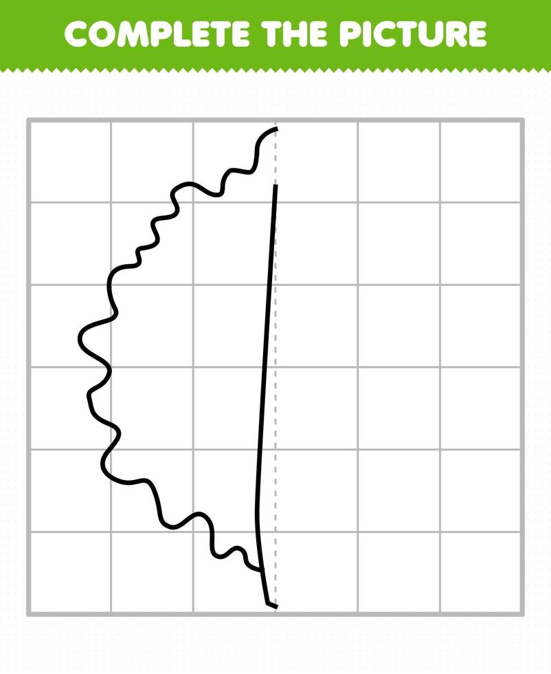 juego de educación para niños completa la imagen lindo dibujo de col rizada vegetal medio contorno para dibujar vector