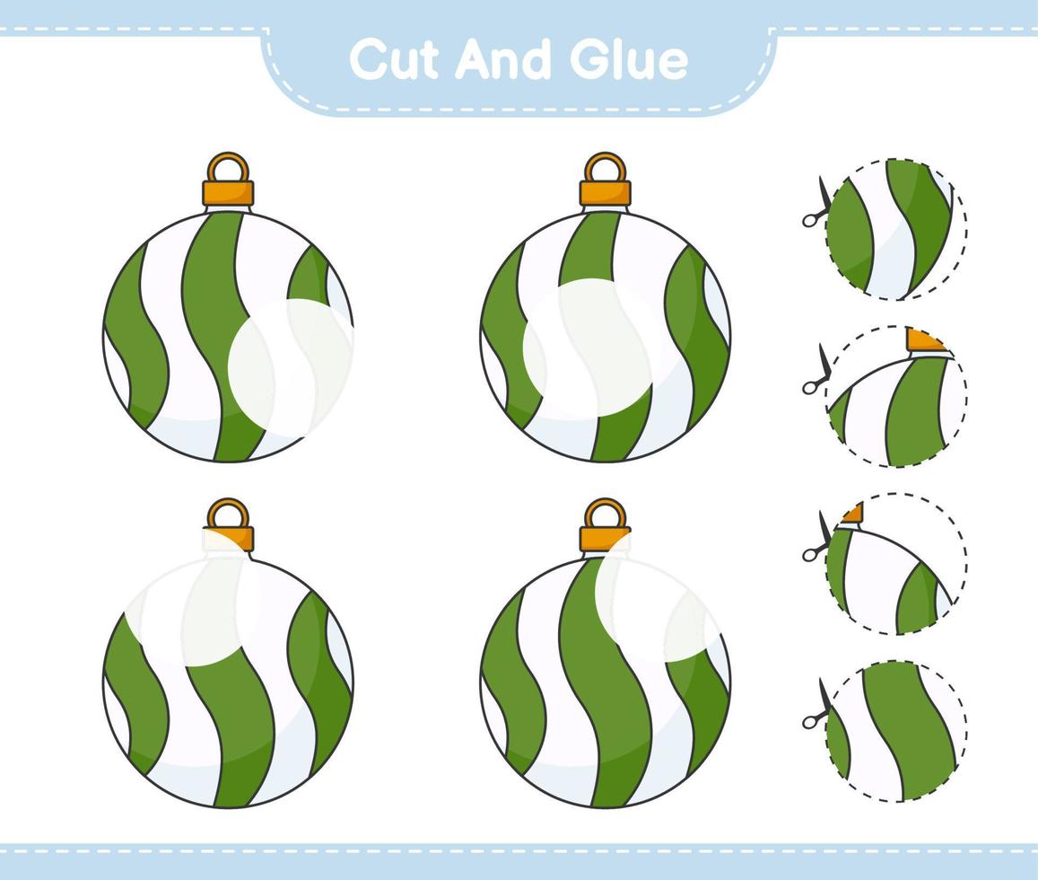 Cut and glue, cut parts of Christmas Ball and glue them. Educational children game, printable worksheet, vector illustration
