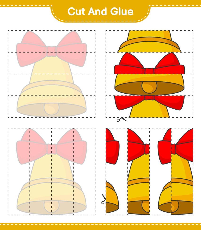 Cut and glue, cut parts of Christmas Bell and glue them. Educational children game, printable worksheet, vector illustration