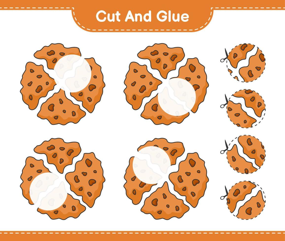 Cut and glue, cut parts of Cookie and glue them. Educational children game, printable worksheet, vector illustration