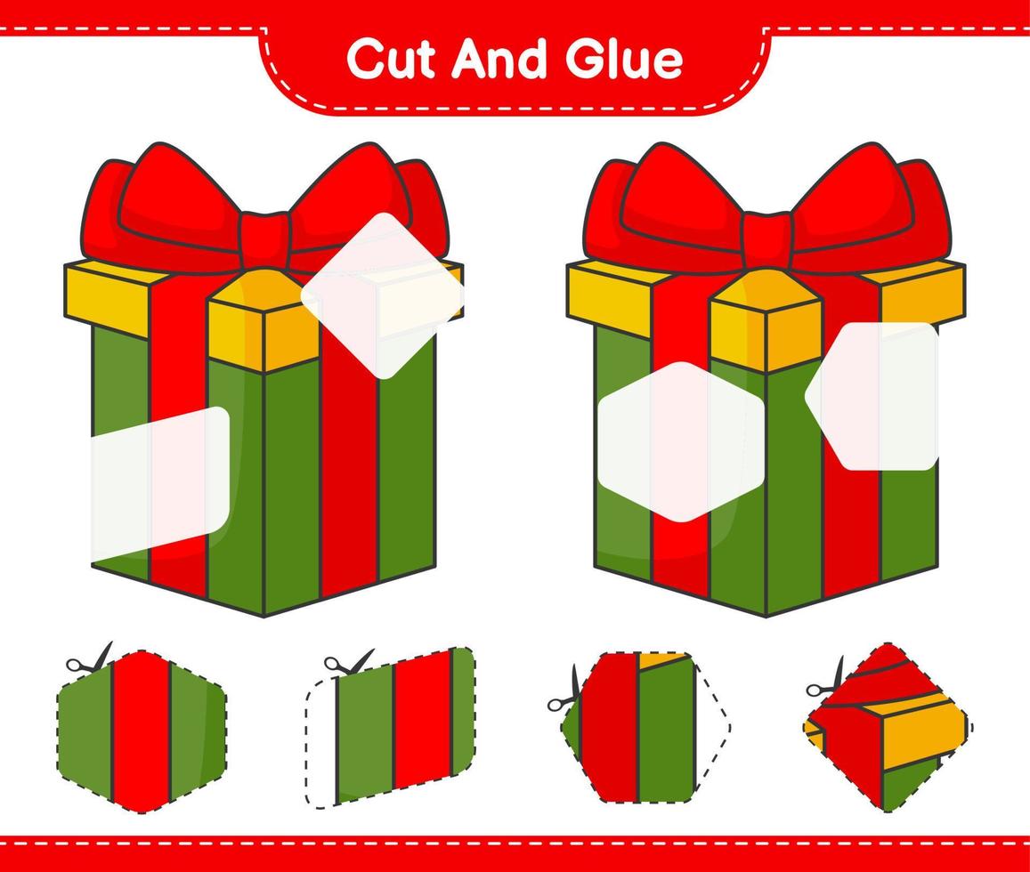 Cut and glue, cut parts of Gift Box and glue them. Educational children game, printable worksheet, vector illustration