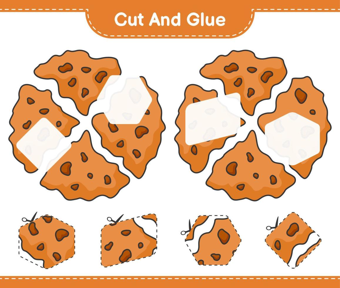 Cut and glue, cut parts of Cookie and glue them. Educational children game, printable worksheet, vector illustration