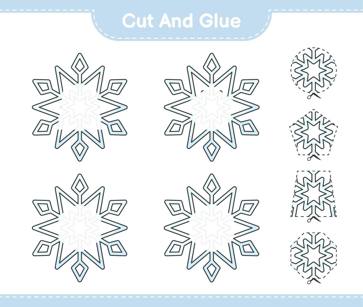 Cut and glue, cut parts of Snowflake and glue them. Educational children game, printable worksheet, vector illustration