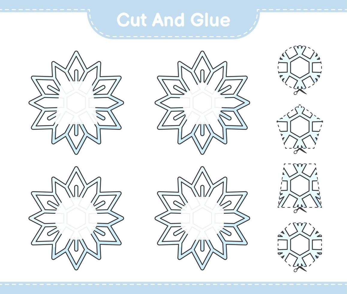 Cut and glue, cut parts of Snowflake and glue them. Educational children game, printable worksheet, vector illustration