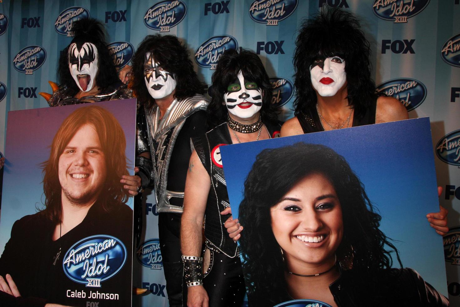 LOS ANGELES, MAY 21 -  KISS, Finalists Posters  of Caleb Johnson and Jena Irene at the American Idol Season 13 Finale at Nokia Theater at LA Live on May 21, 2014 in Los Angeles, CA photo