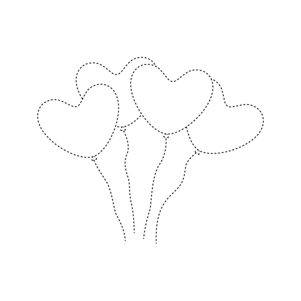 hoja de trabajo de rastreo de globos de corazón para niños vector