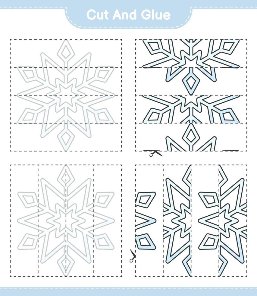 Cut and glue, cut parts of Snowflake and glue them. Educational children game, printable worksheet, vector illustration