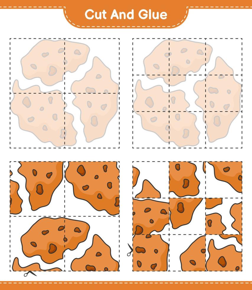 Cut and glue, cut parts of Cookie and glue them. Educational children game, printable worksheet, vector illustration