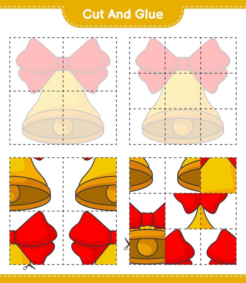 Cut and glue, cut parts of Christmas Bell and glue them. Educational children game, printable worksheet, vector illustration
