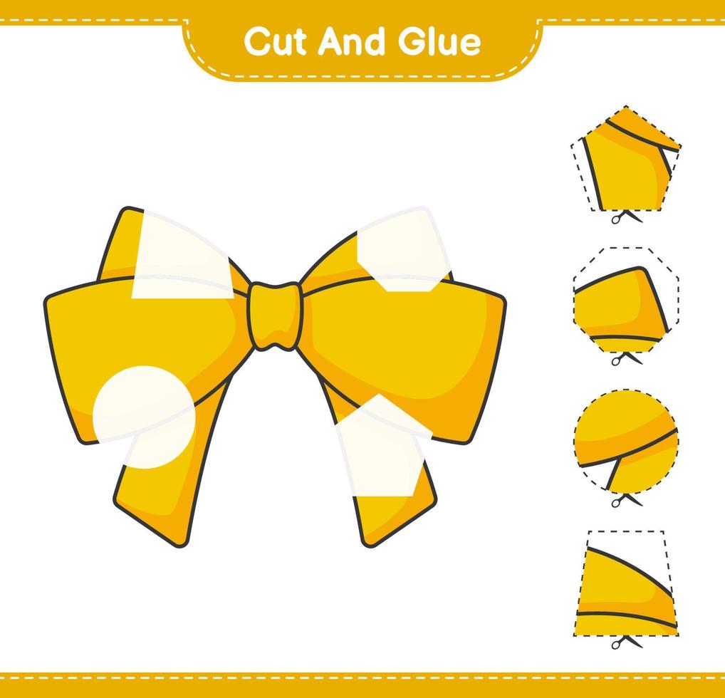 Cut and glue, cut parts of Ribbon and glue them. Educational children game, printable worksheet, vector illustration