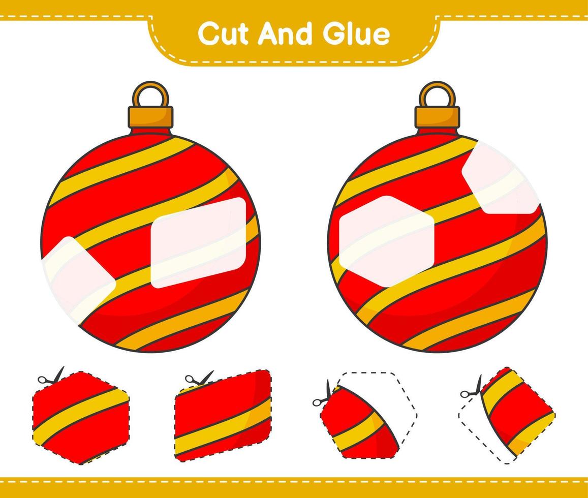 Cut and glue, cut parts of Christmas Ball and glue them. Educational children game, printable worksheet, vector illustration