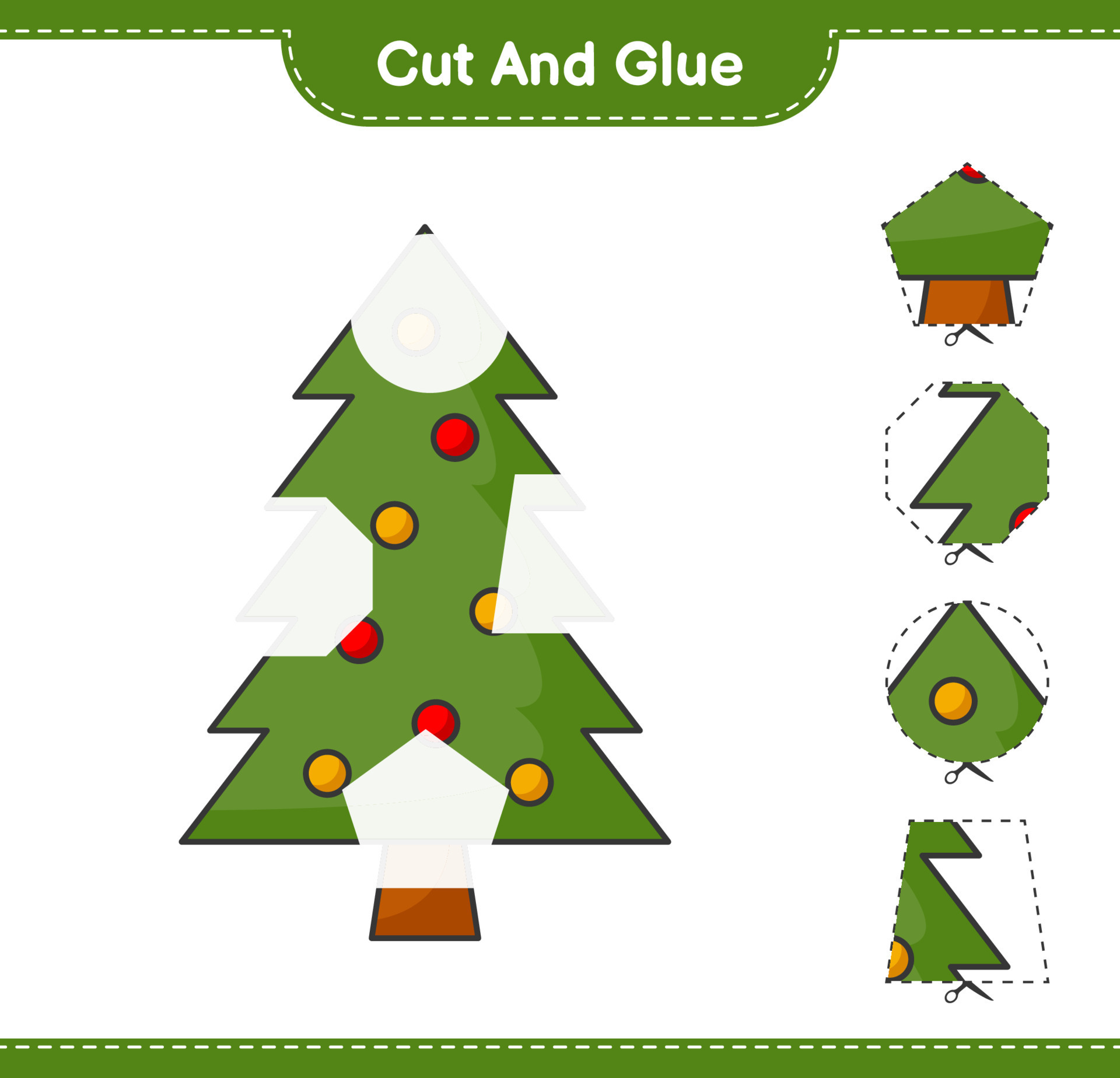Cut and glue, cut parts of Christmas Tree and glue them. Educational