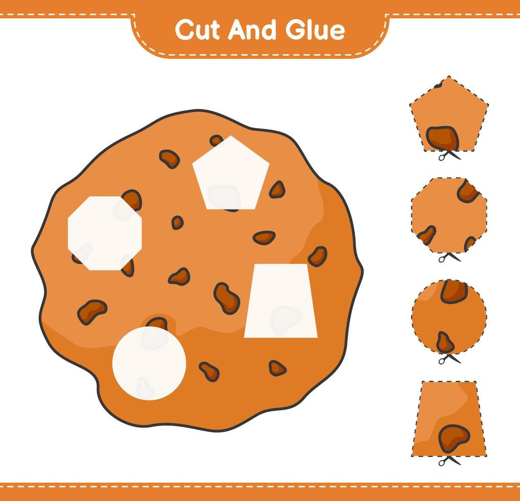 Cut and glue, cut parts of Cookie and glue them. Educational children game, printable worksheet, vector illustration