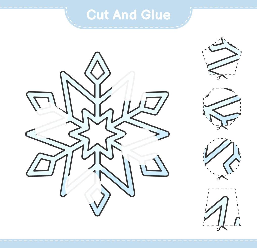 Cut and glue, cut parts of Snowflake and glue them. Educational children game, printable worksheet, vector illustration