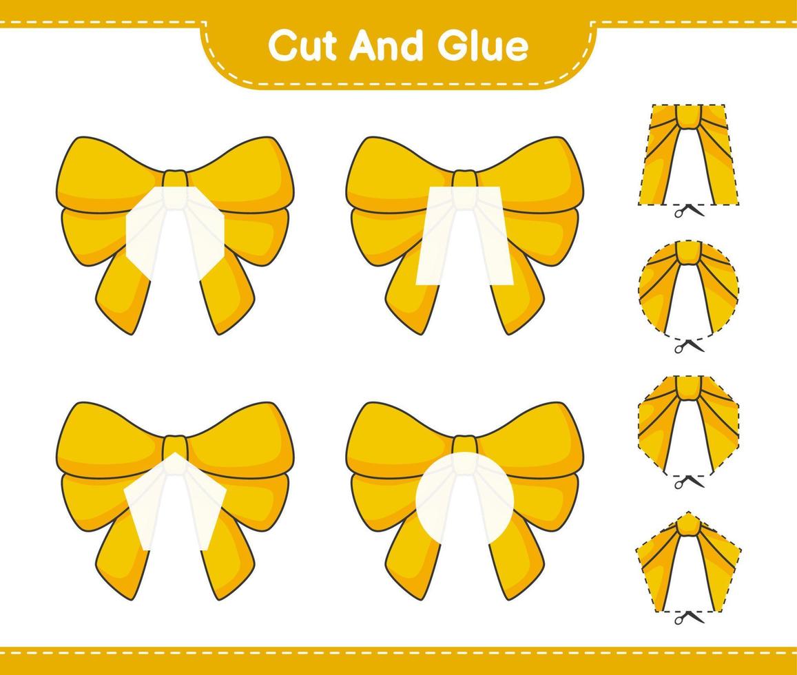 Cut and glue, cut parts of Ribbon and glue them. Educational children game, printable worksheet, vector illustration