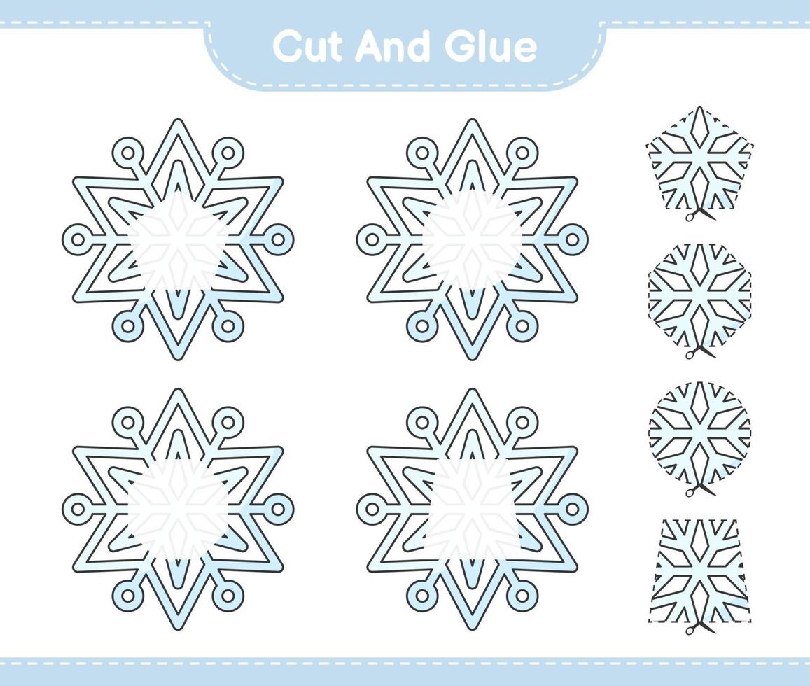 Cut and glue, cut parts of Snowflake and glue them. Educational children game, printable worksheet, vector illustration