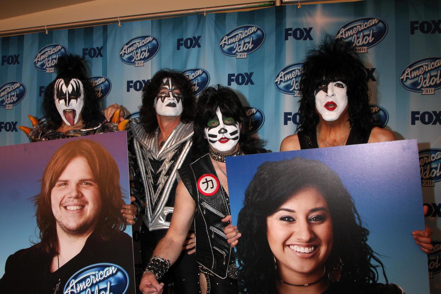 LOS ANGELES, MAY 21 -  KISS, Finalists Posters  of Caleb Johnson and Jena Irene at the American Idol Season 13 Finale at Nokia Theater at LA Live on May 21, 2014 in Los Angeles, CA photo