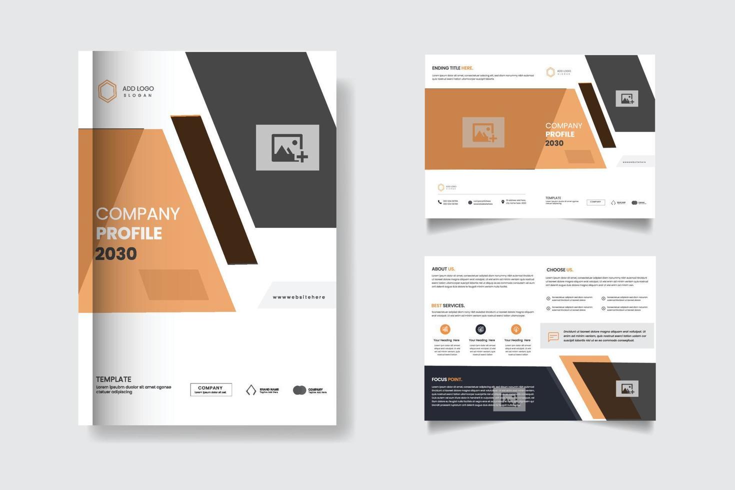 Company profile bi fold brochure template design vector