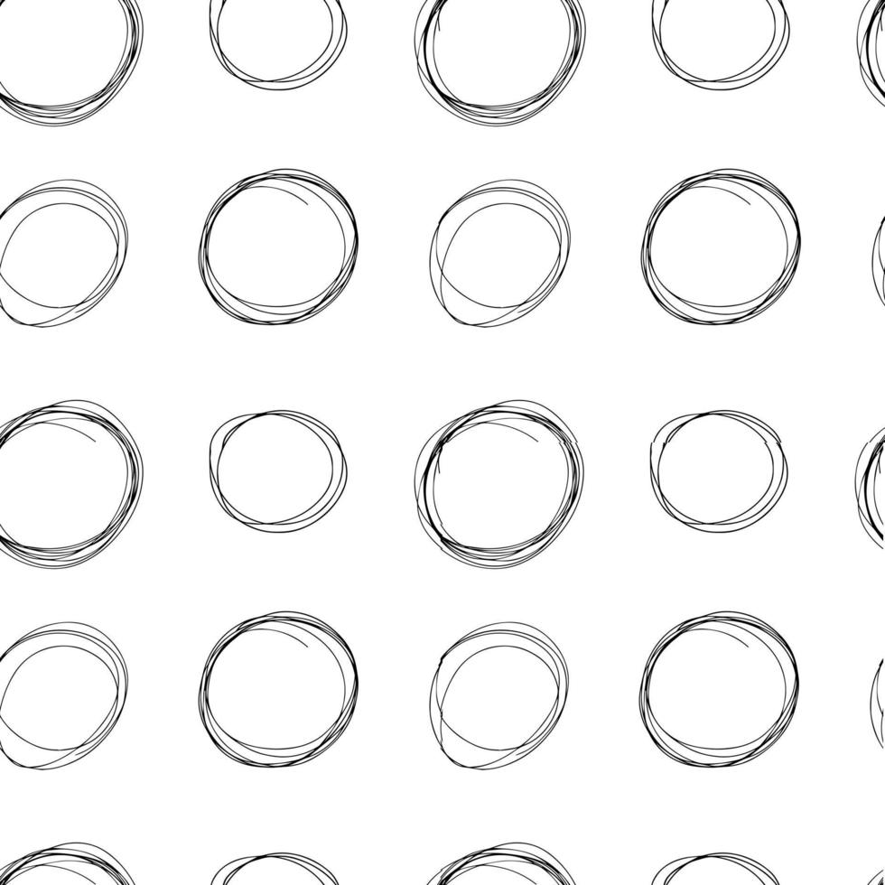 Hand drawn doodle ink chaos circle seamless pattern. Different kinds of hand drawn circle frames vector