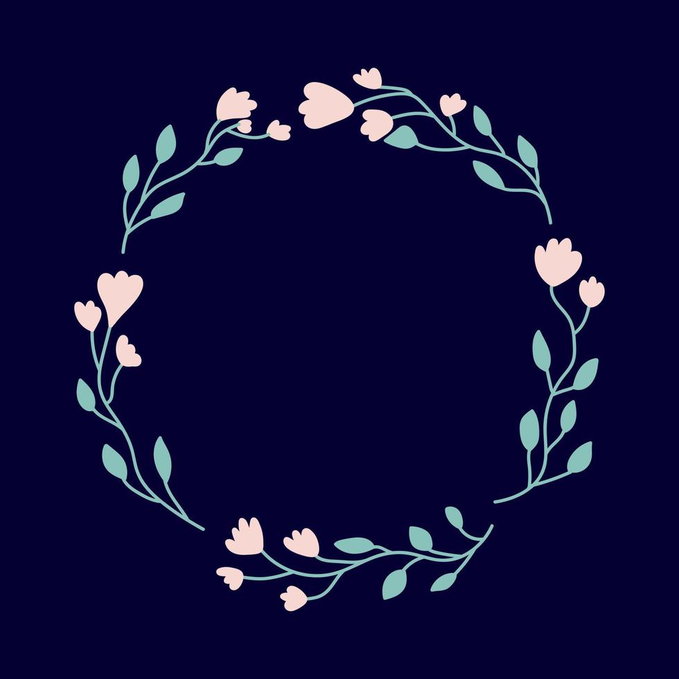 Hand drawn flowered wreath flat style illustration. Cute pink flowers in wreath vector illustration