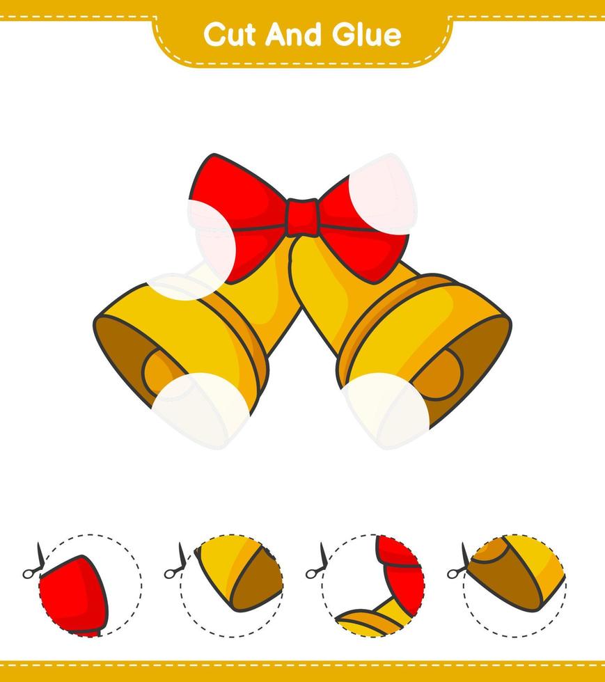 Cut and glue, cut parts of Christmas Bell and glue them. Educational children game, printable worksheet, vector illustration