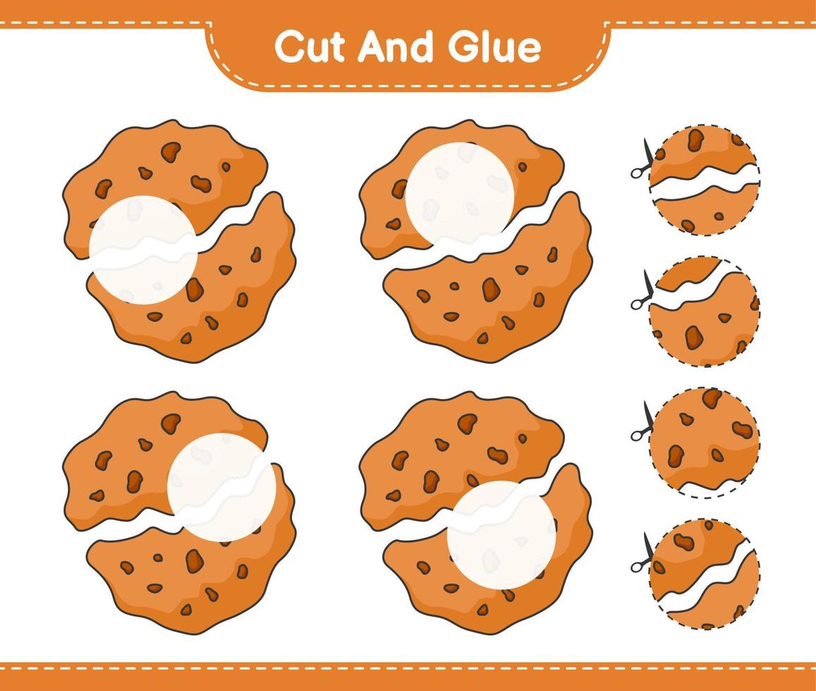 Cut and glue, cut parts of Cookie and glue them. Educational children game, printable worksheet, vector illustration