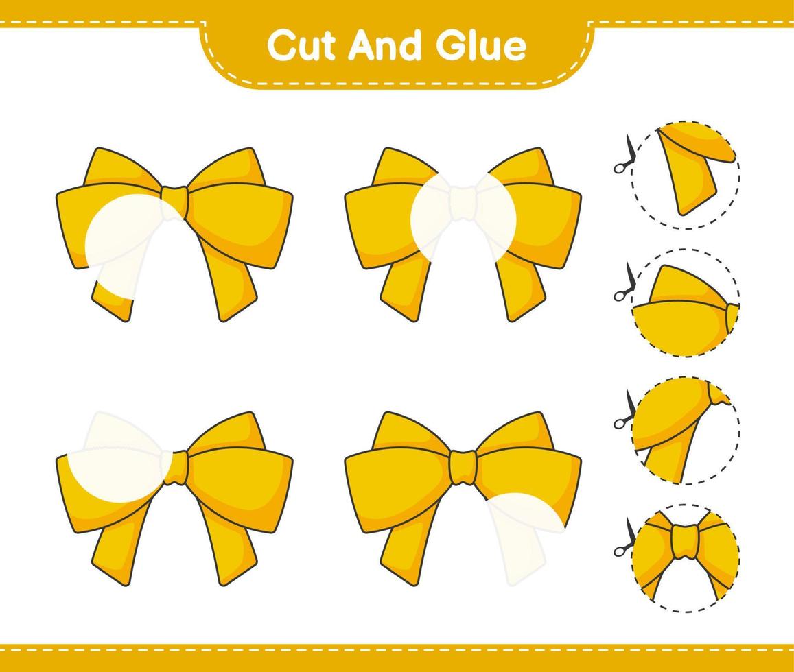 Cut and glue, cut parts of Ribbon and glue them. Educational children game, printable worksheet, vector illustration