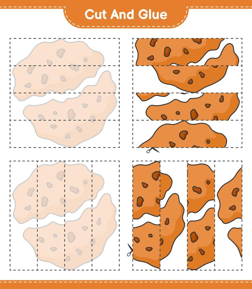 corta y pega, corta partes de galleta y pégalas. juego educativo para niños, hoja de cálculo imprimible, ilustración vectorial vector