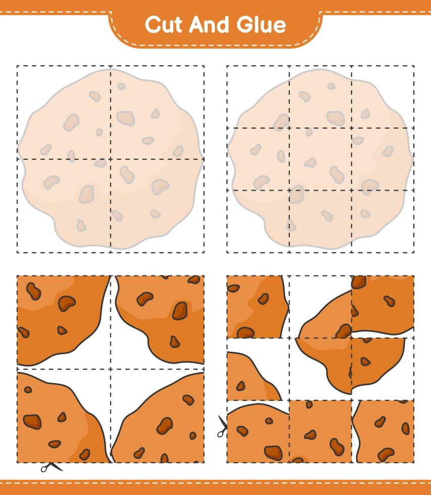Cut and glue, cut parts of Cookie and glue them. Educational children game, printable worksheet, vector illustration