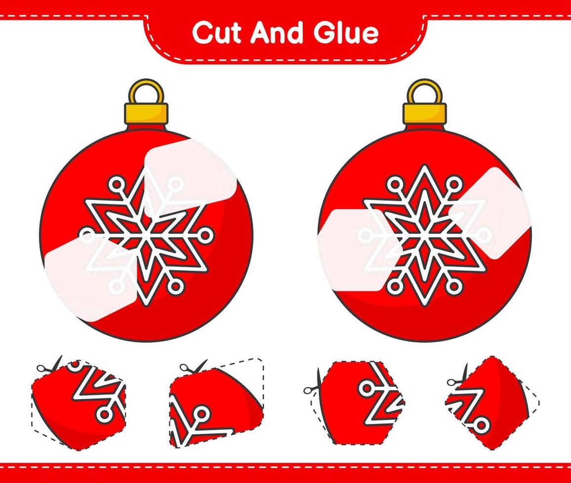 Cut and glue, cut parts of Christmas Ball and glue them. Educational children game, printable worksheet, vector illustration