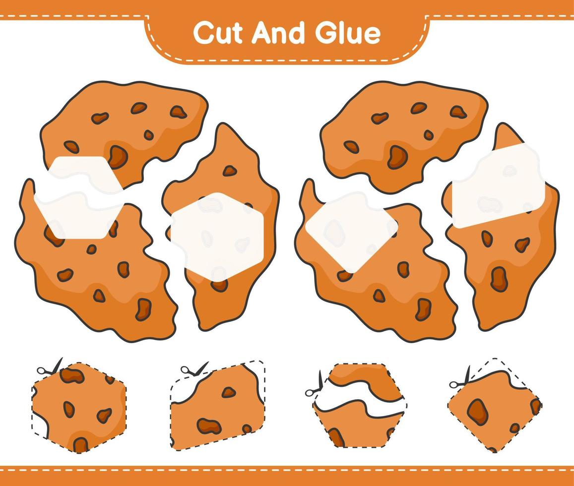 Cut and glue, cut parts of Cookie and glue them. Educational children game, printable worksheet, vector illustration