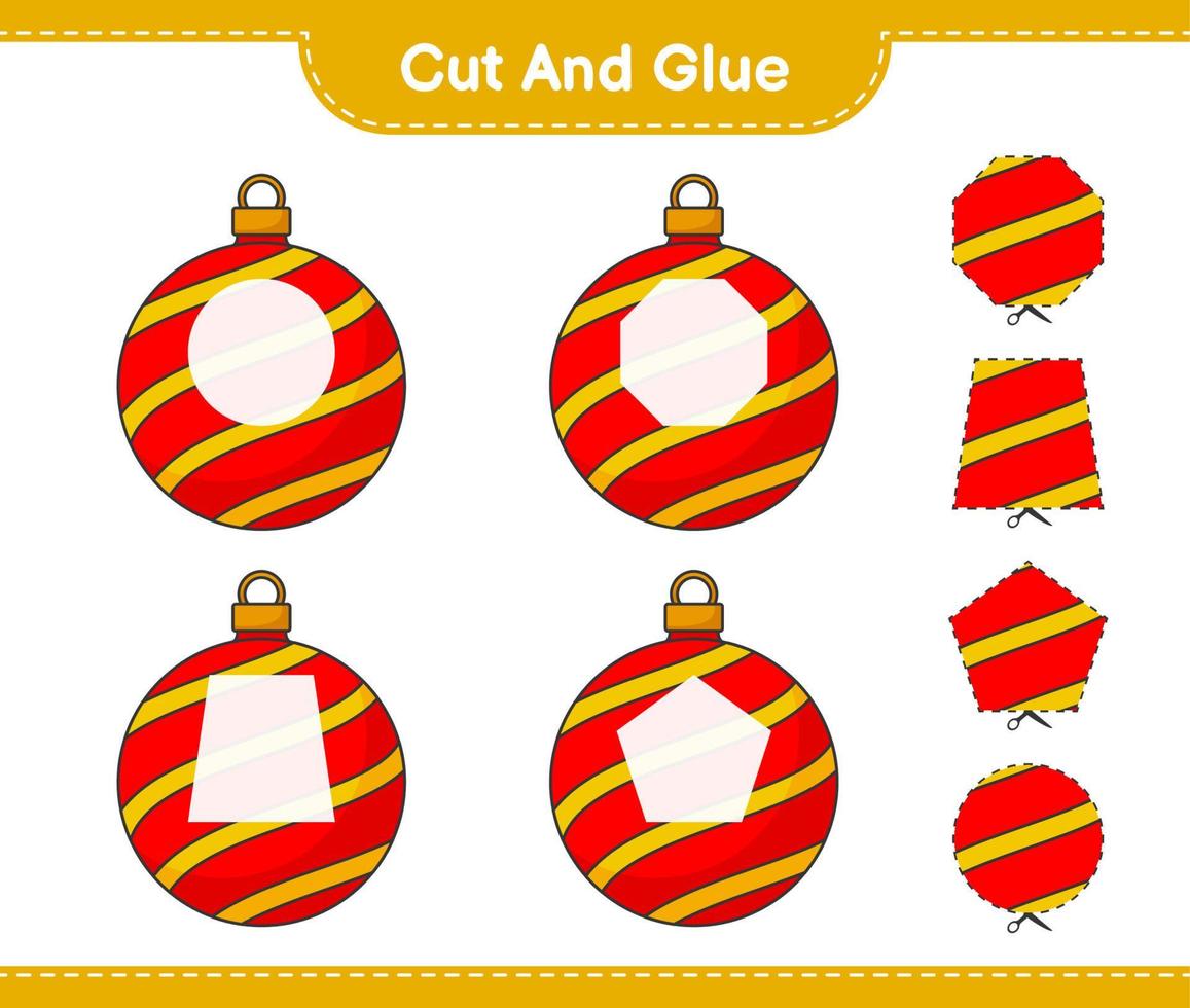 Cut and glue, cut parts of Christmas Ball and glue them. Educational children game, printable worksheet, vector illustration