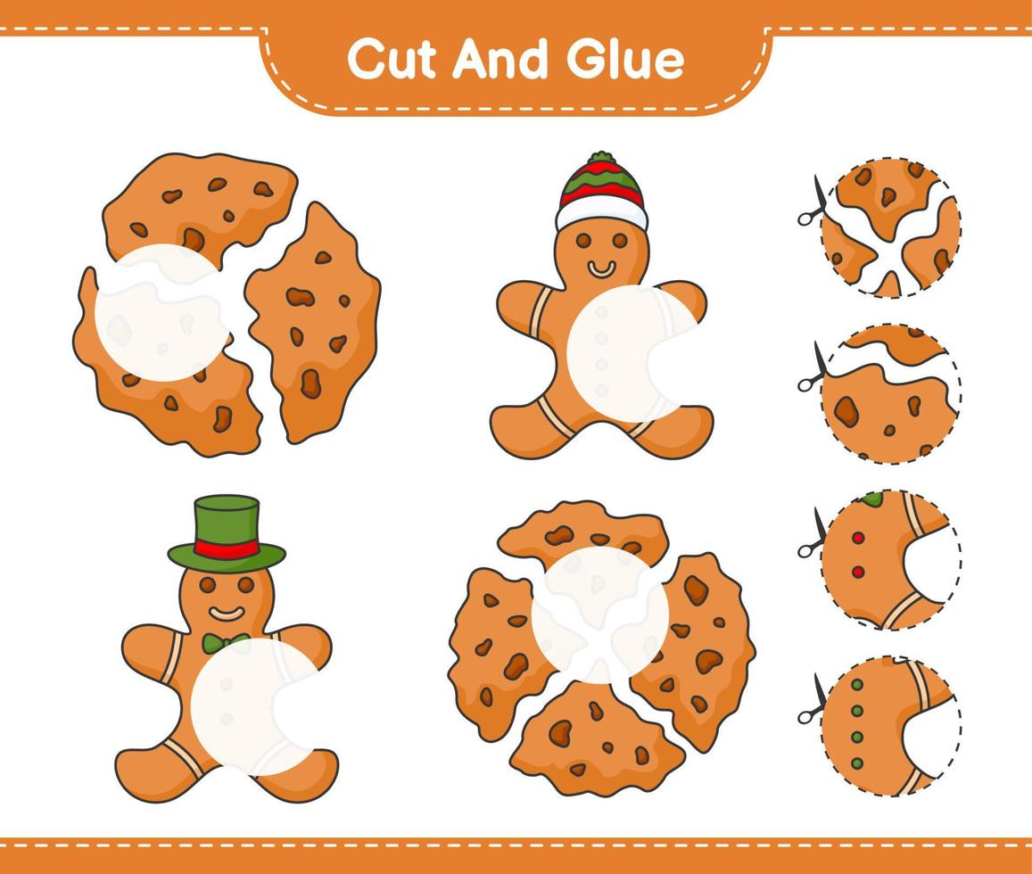 Cut and glue, cut parts of Cookies, Gingerbread Man and glue them. Educational children game, printable worksheet, vector illustration