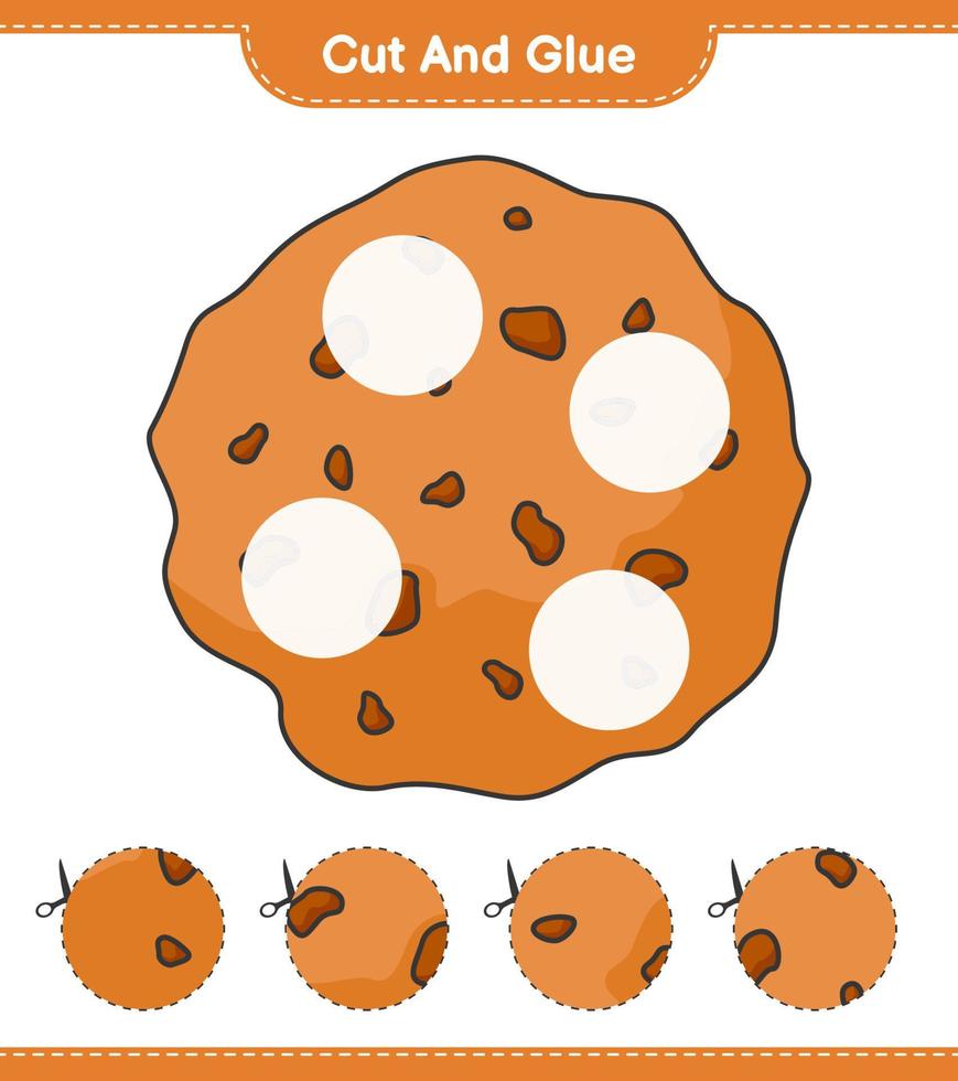Cut and glue, cut parts of Cookie and glue them. Educational children game, printable worksheet, vector illustration